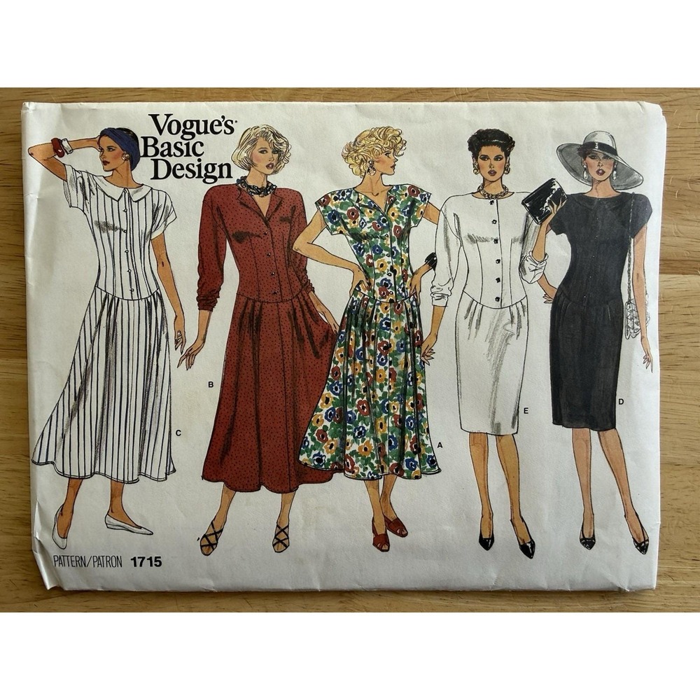 Vogue's Basic Design Pattern 1715 Misses' Semi-Fitted, Drop Waist Dress Sz 12-16